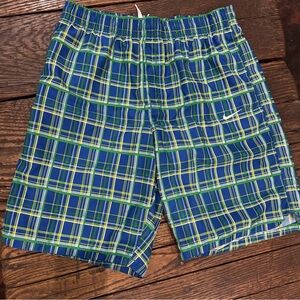 Nike Blue and Green Plaid Drawstring Shorts / Swim Trunks Size Medium M